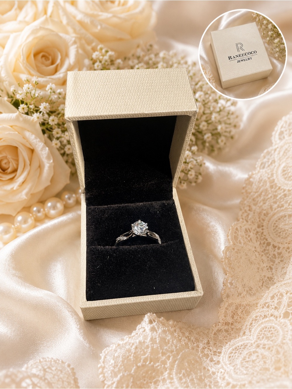 Raneecoco CZ Solitaire Engagement Ring in Silver